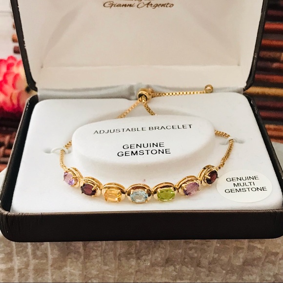 Genuine Gemstone Adjustable Bracelet Gianni Argento NIB - Picture 3 of 4